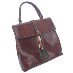 1970s Italian Caramel Brown Leather Handbag Designed by Antinori