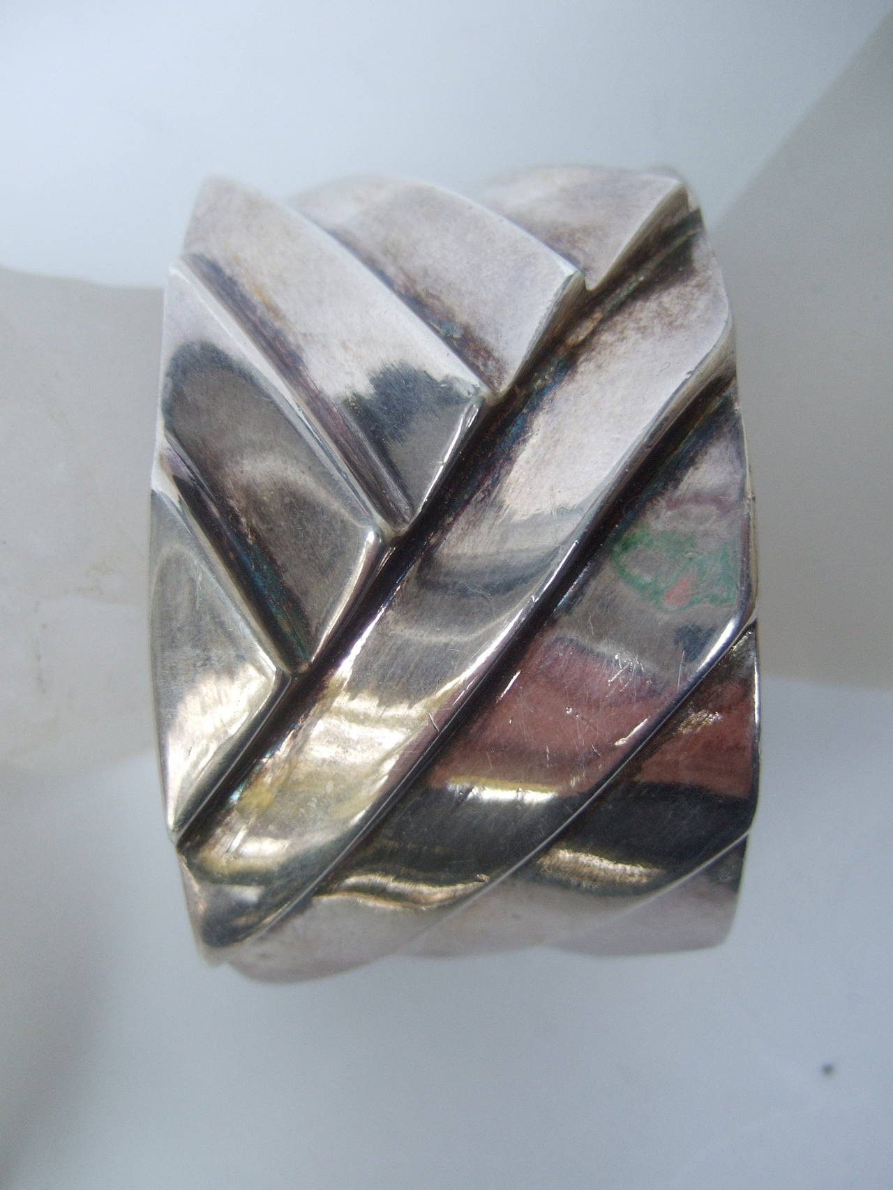 Les Bernard Sleek Silver Metal Cuff Bracelet c 1980s