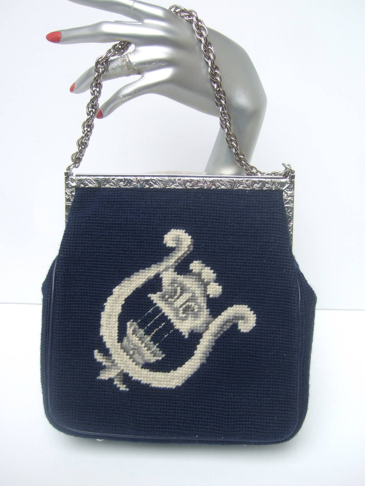 Unique Needlepoint Figural Harpist Handbag c 1970 at 1stDibs