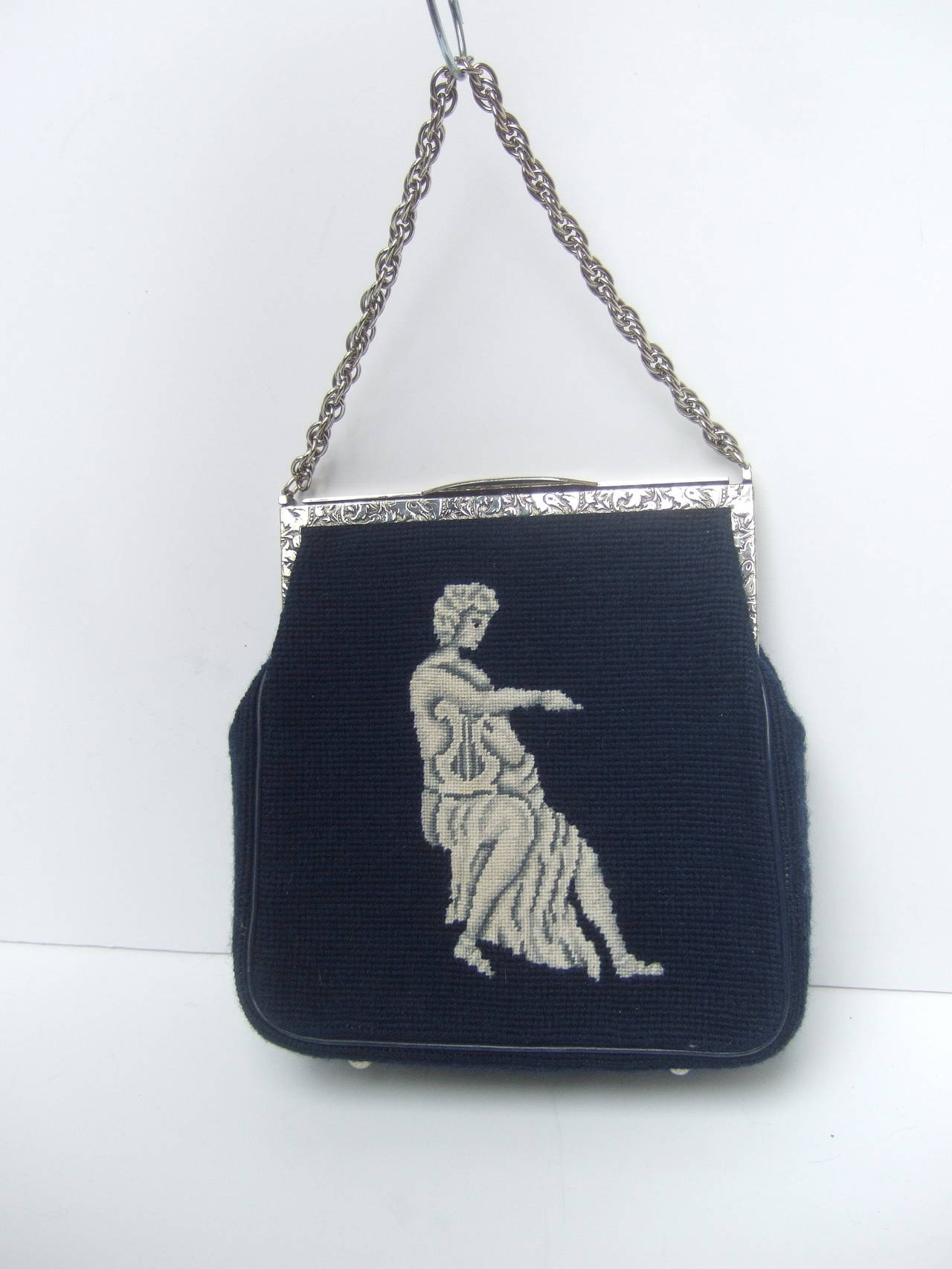 Unique Needlepoint Figural Harpist Handbag c 1970 at 1stDibs