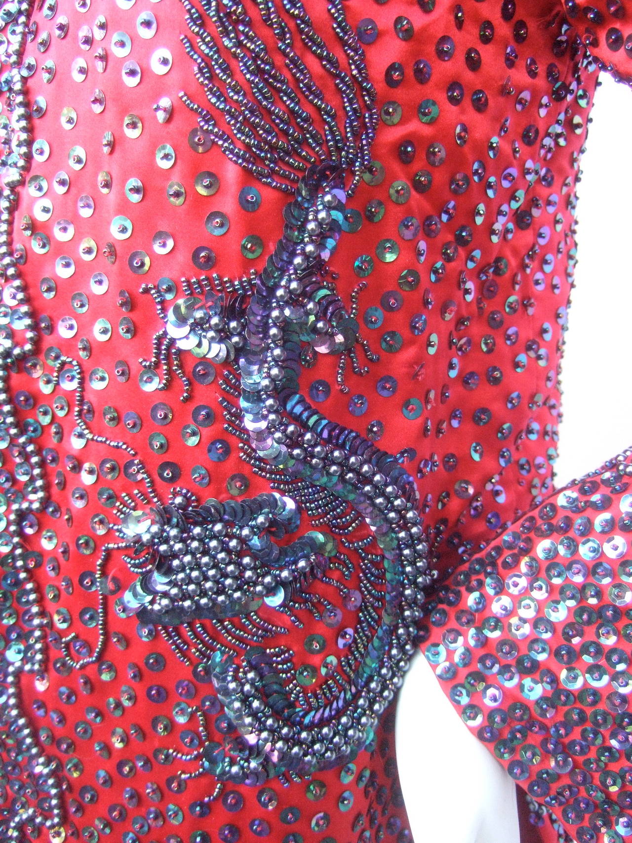 Women's Exotic Silk Beaded Sequined Crimson Evening Jacket c 1980