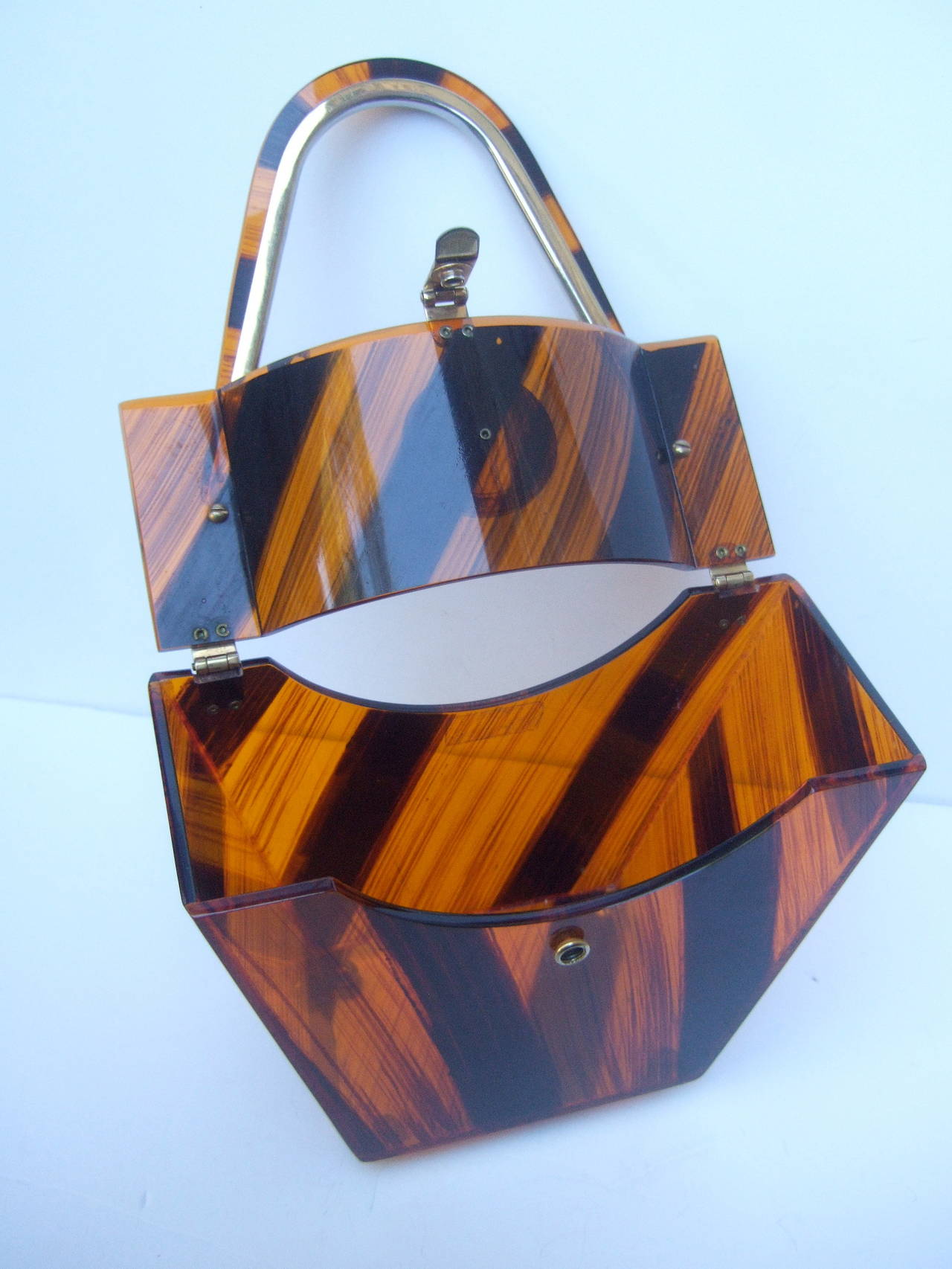 Sleek Lucite Tortoise Shell Jeweled Handbag by Tyrolean c 1950 In Excellent Condition In University City, MO
