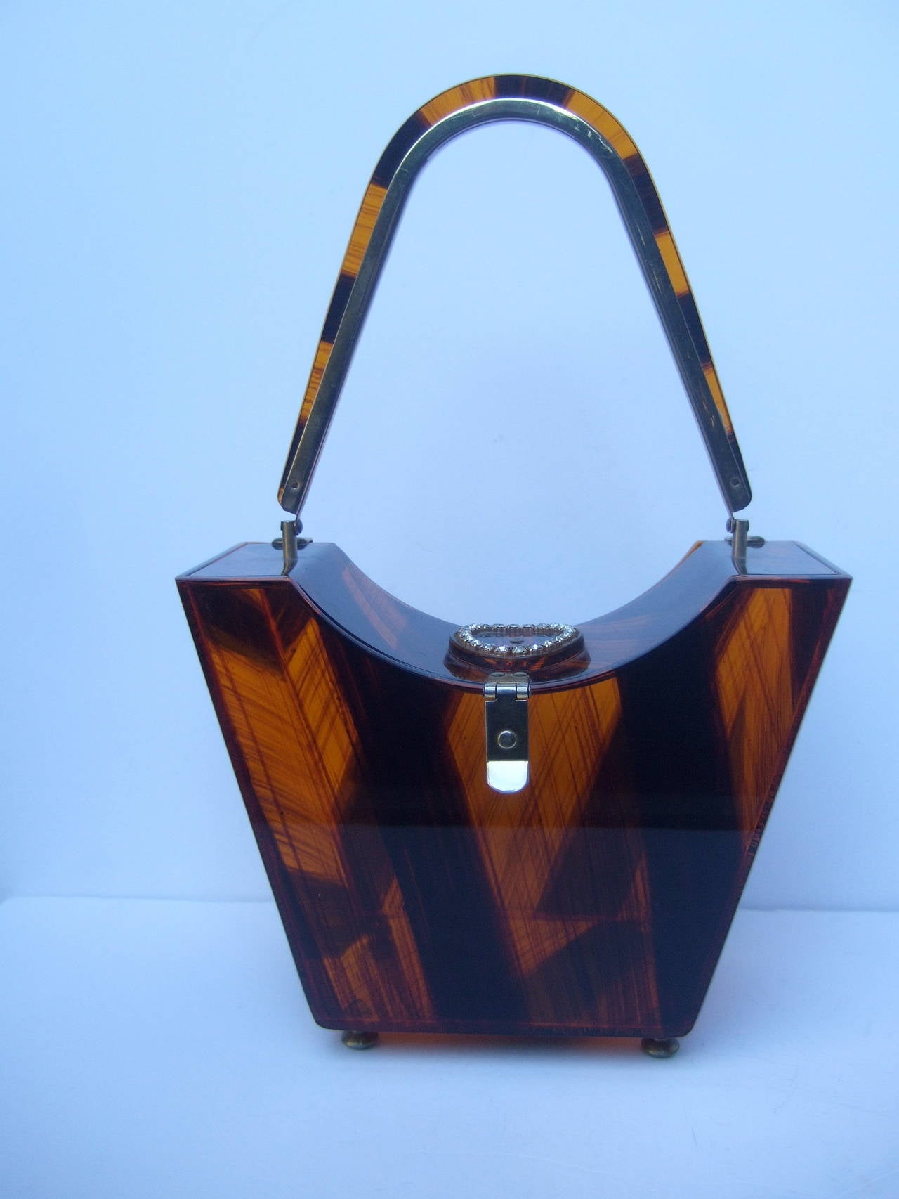 Women's Sleek Lucite Tortoise Shell Jeweled Handbag by Tyrolean c 1950