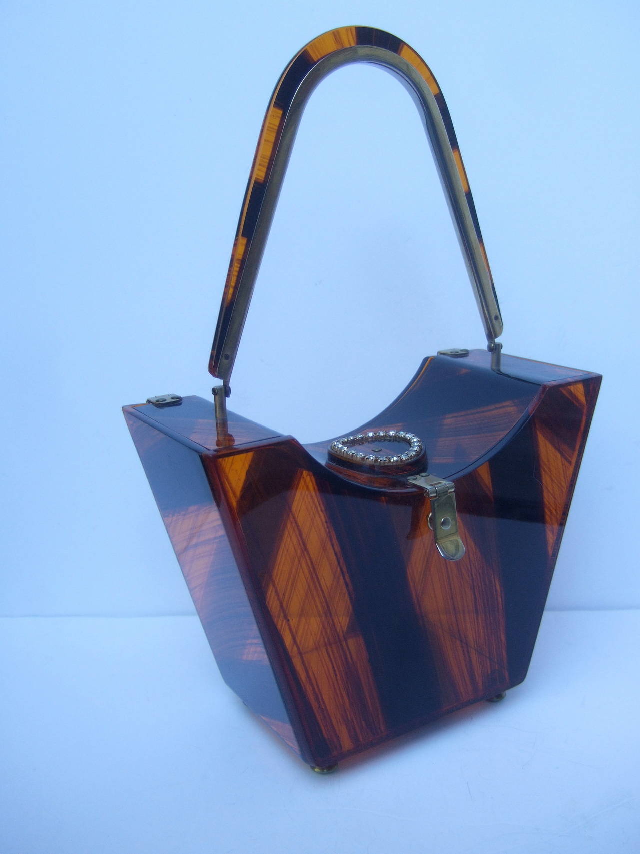 Sleek Lucite Tortoise Shell Jeweled Handbag by Tyrolean c 1950 1