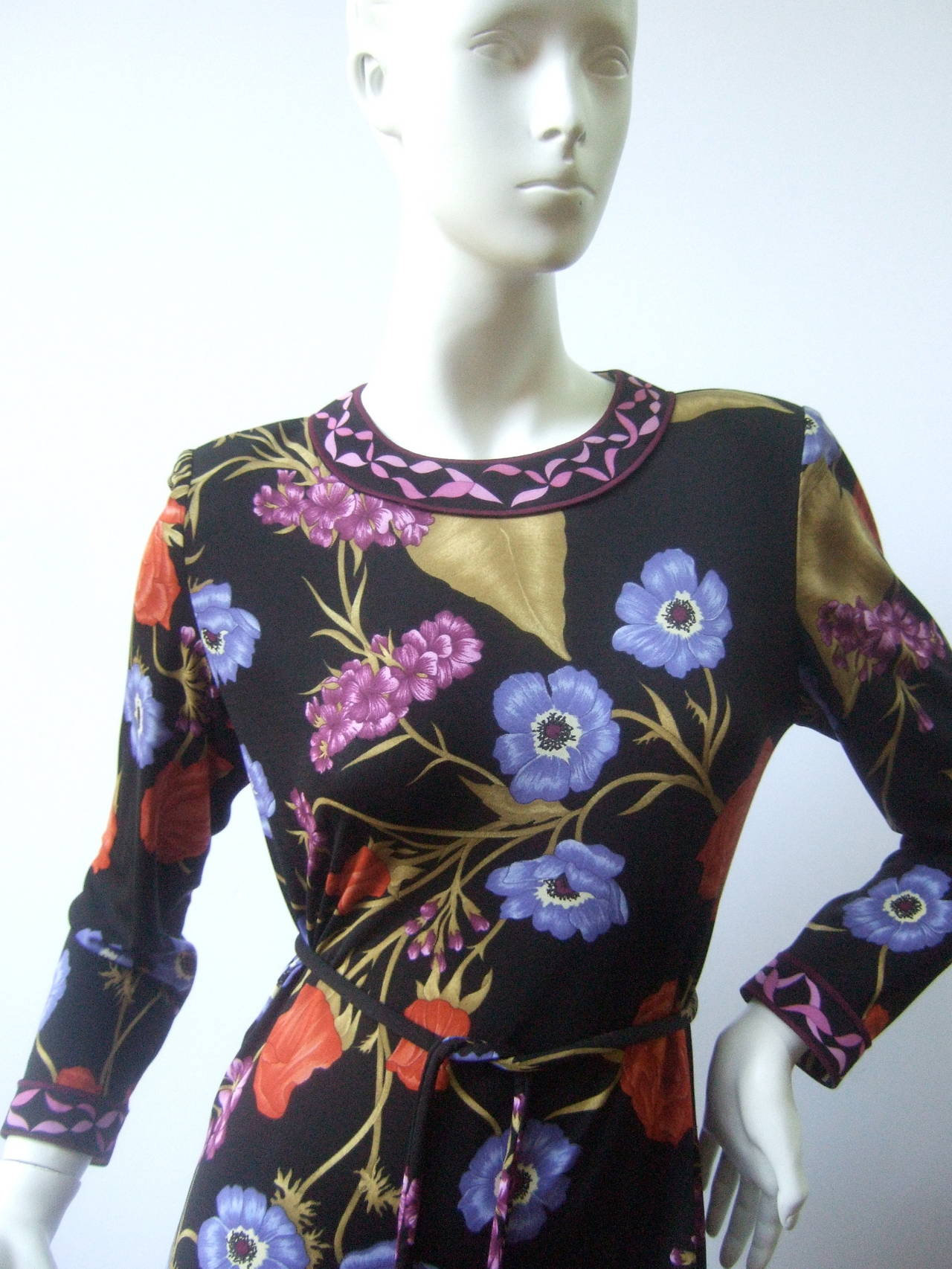 Averardo Bessi Silk Jersey Floral Print Dress Made in Italy US Size 4 In Excellent Condition In University City, MO