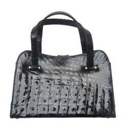 Exotic Sleek Black Alligator Handbag c 1960