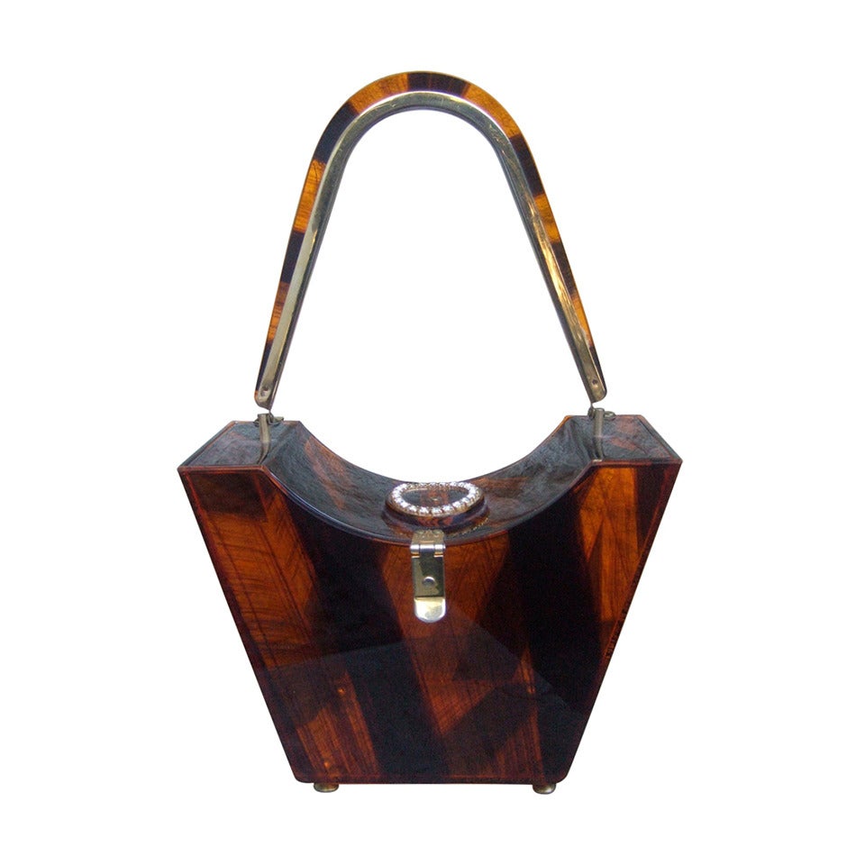 Sleek Lucite Tortoise Shell Jeweled Handbag by Tyrolean c 1950