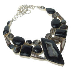 Vintage Sterling Stone Artisan Statement Necklace