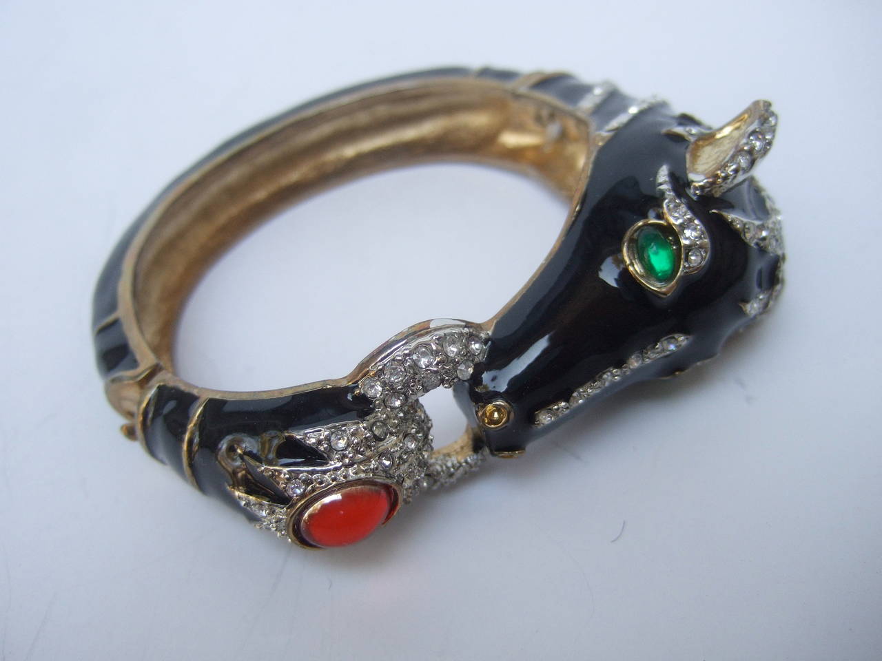 Women's Jet Enamel Jeweled Equine Bracelet c 1980