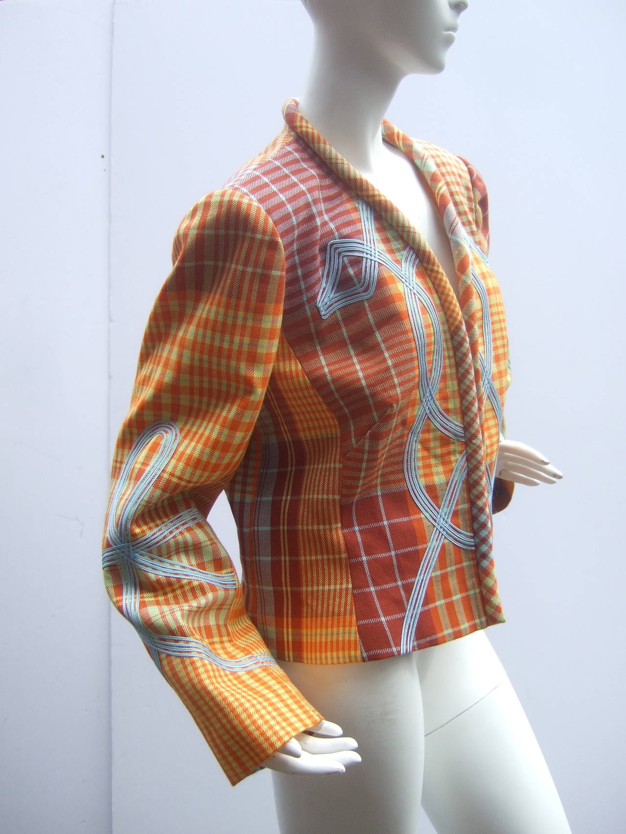 Marron Christian Lacroix Paris - Veste en laine à carreaux, taille 46 vers 1990 en vente