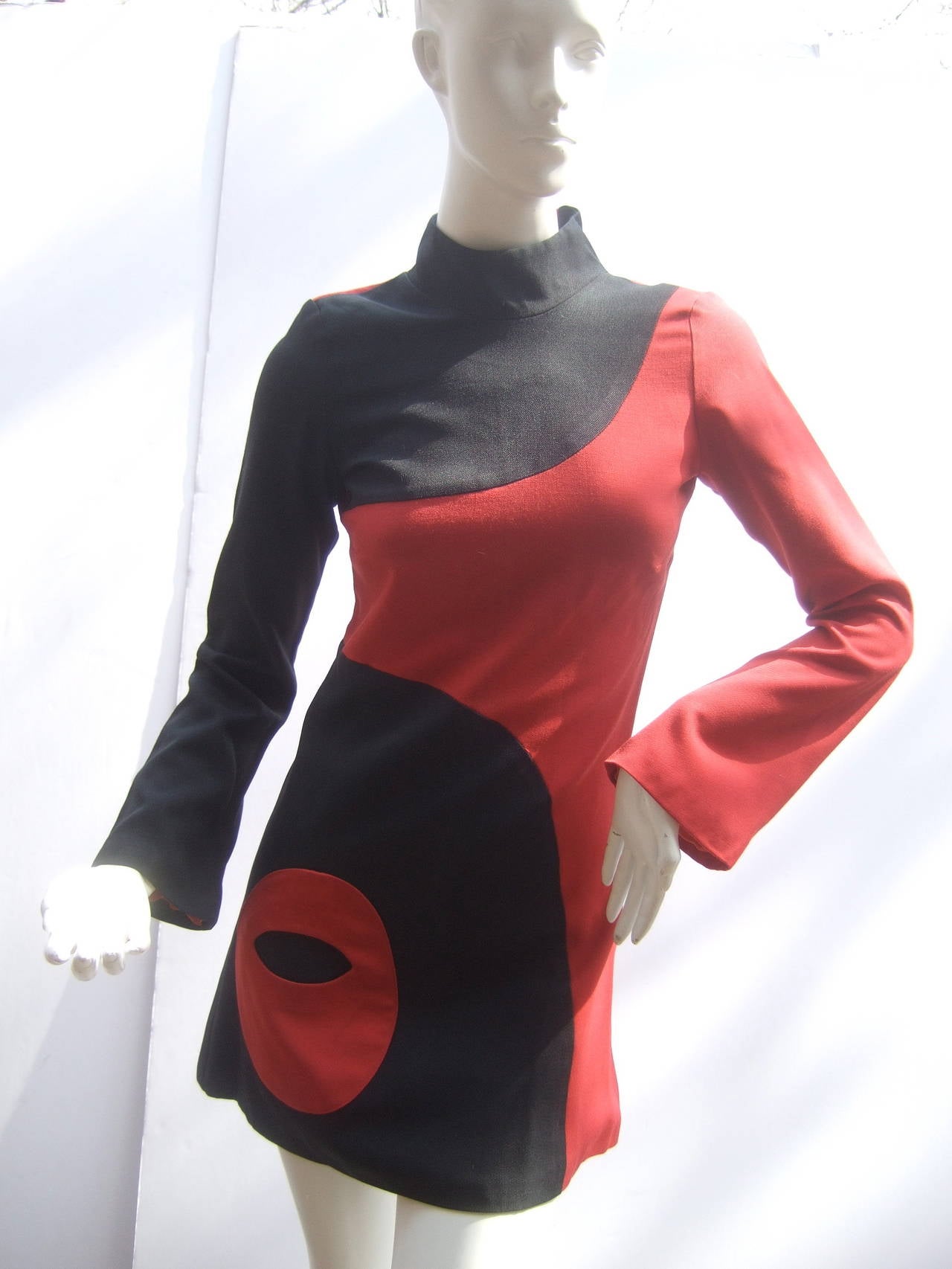 Black Mod Wool Tunic / Mini Dress Designed by Marinelli Made in France c 1970