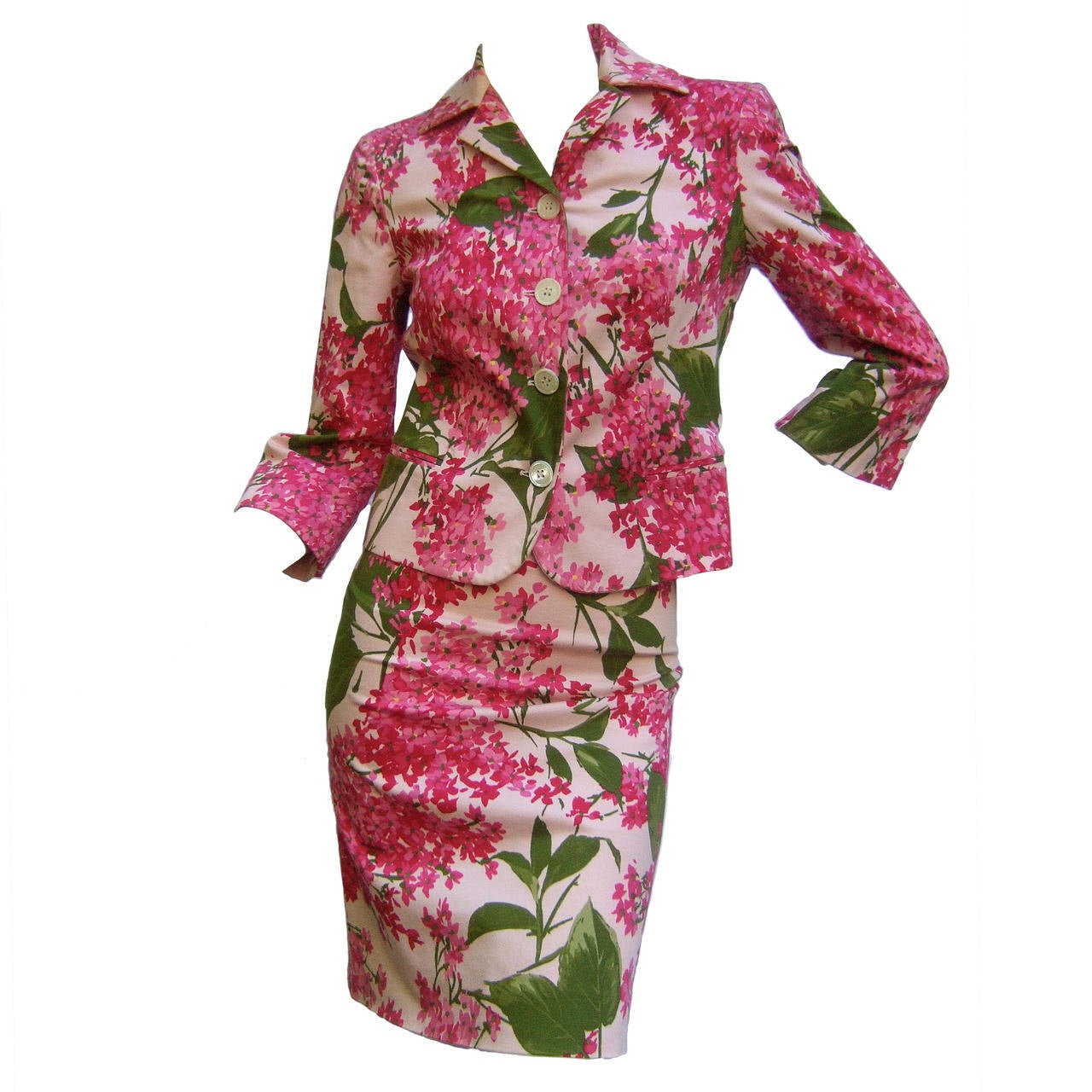 Moschino Italy Floral Print Cotton Skirt Suit Cheap and Chic US Size 4 ...