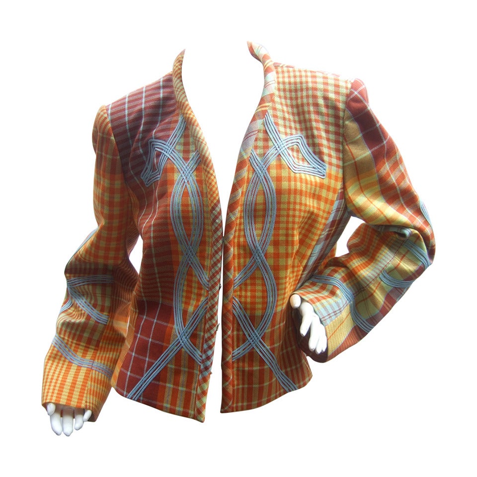 Christian Lacroix Paris Plaid Wool Jacket Size 46 c 1990 For Sale