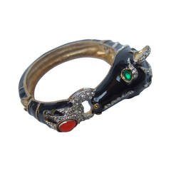 Retro Jet Enamel Jeweled Equine Bracelet c 1980