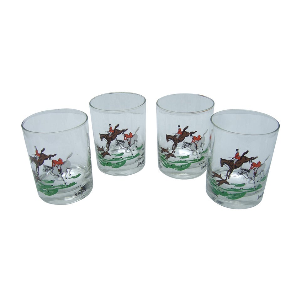 Neiman Marcus Set of Four Equestrian Drinking Glasses