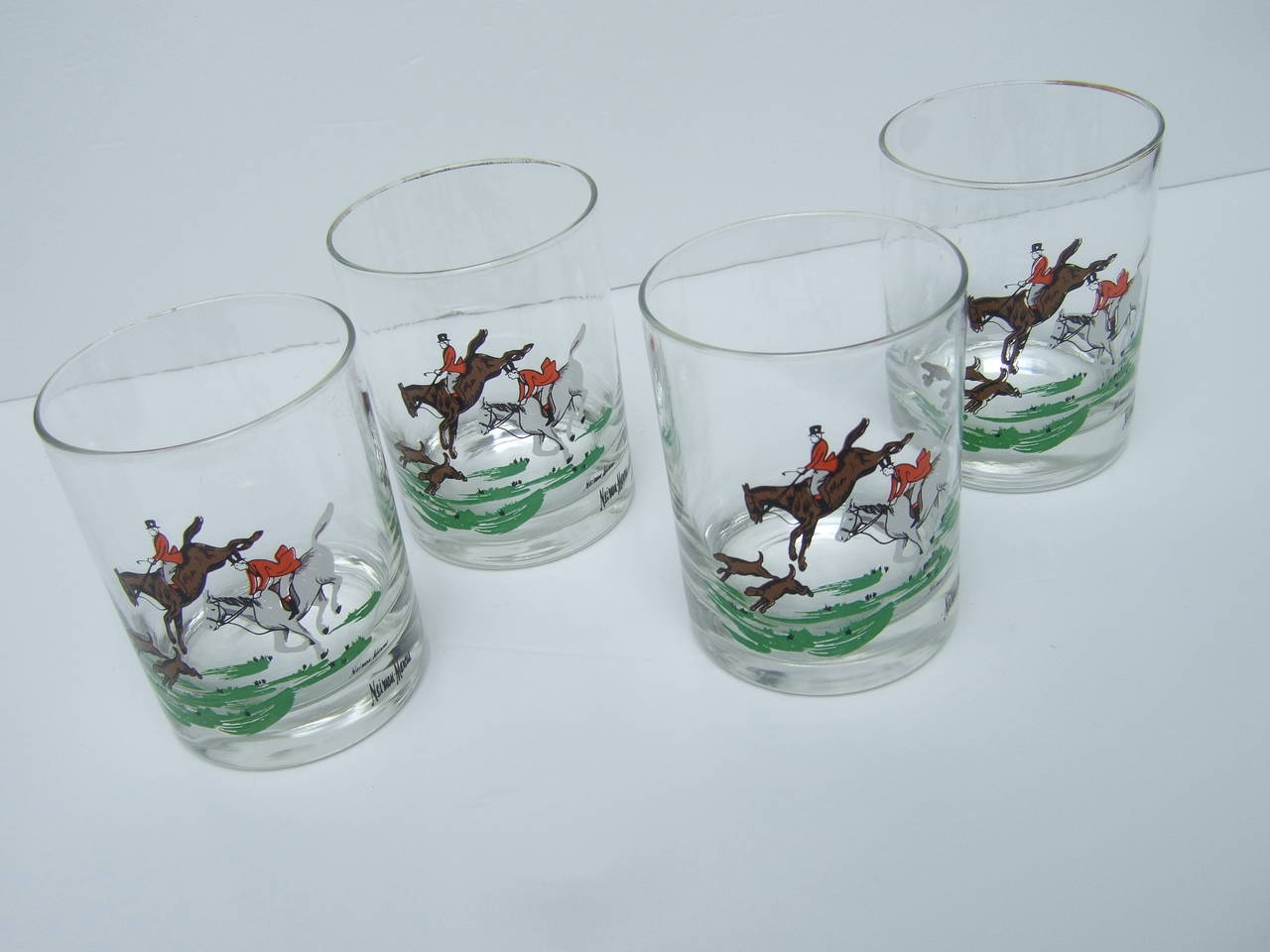 Neiman Marcus Set of Four Equestrian Drinking Glasses In Good Condition In University City, MO