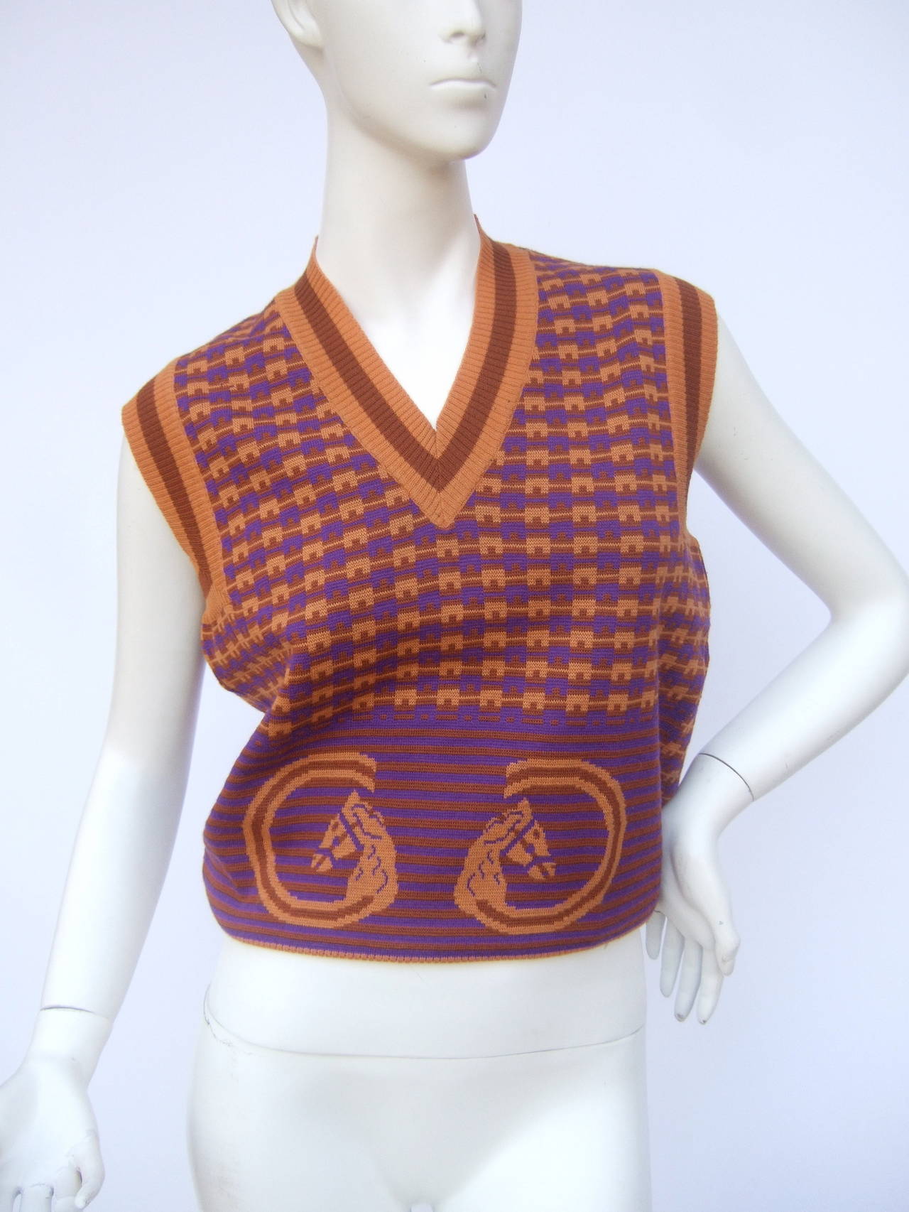 Gucci Italy Equestrian Design Wool Knit Sweater Vest c 1970 6