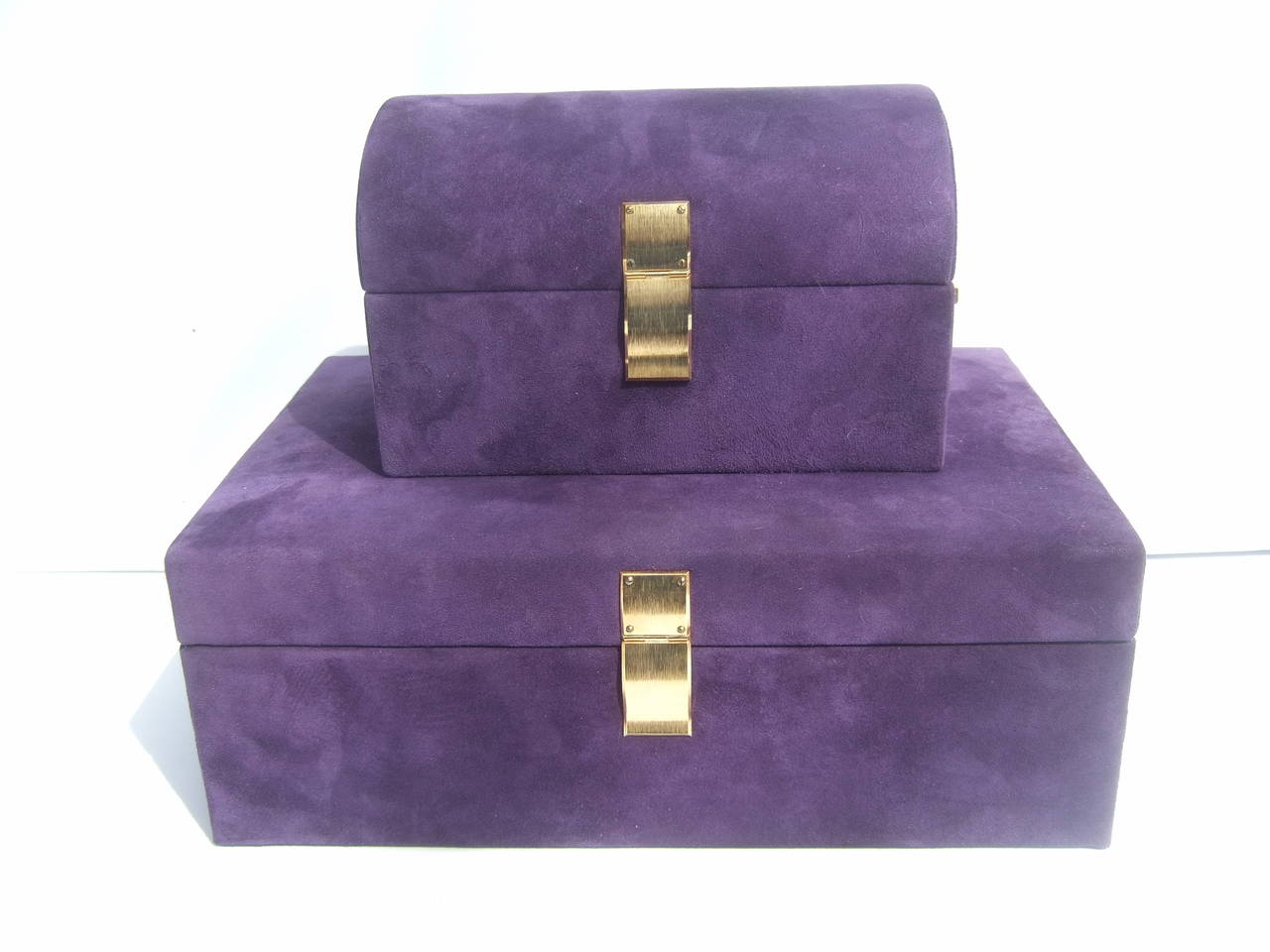 Women's Neiman Marcus Set of Violet Suede Jewelry Boxes Made in Italy