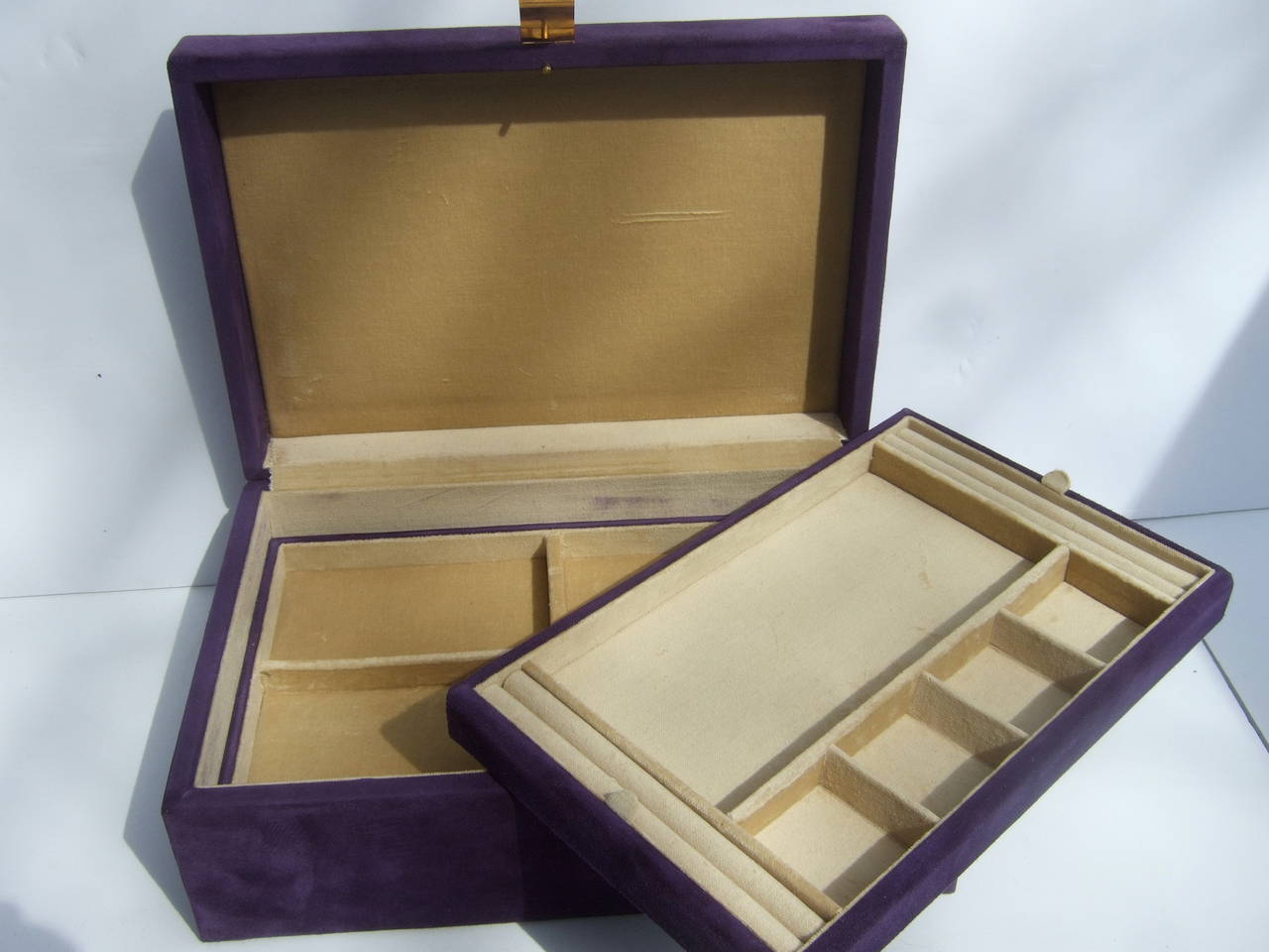 Neiman Marcus Set of Violet Suede Jewelry Boxes Made in Italy 1