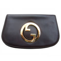 Retro Gucci Iconic Chocolate Brown Leather Blondie Clutch c 1970