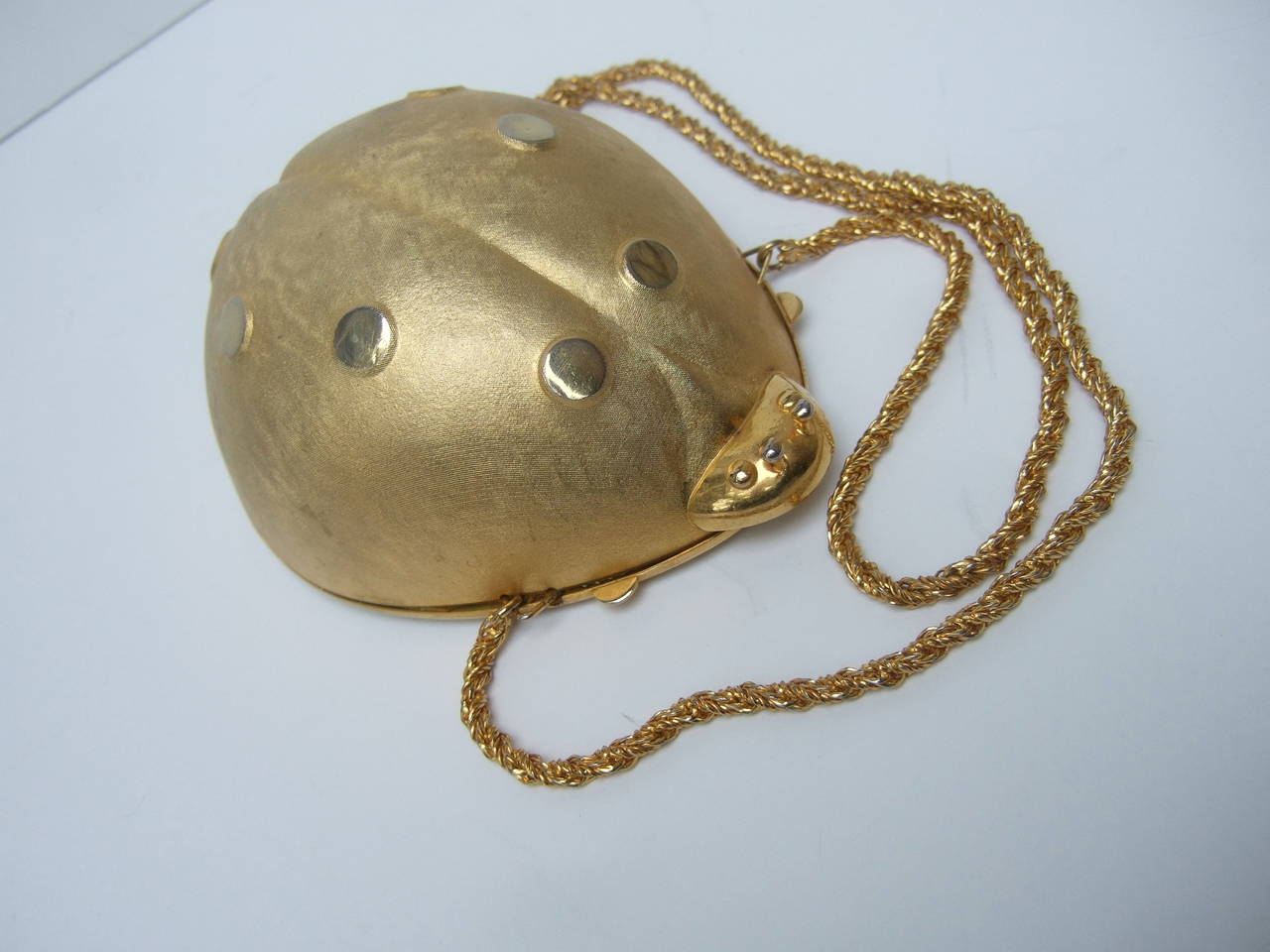 Opulent Gilt Metal Lady Bug Evening Bag Made in Italy c 1970 In Excellent Condition In University City, MO