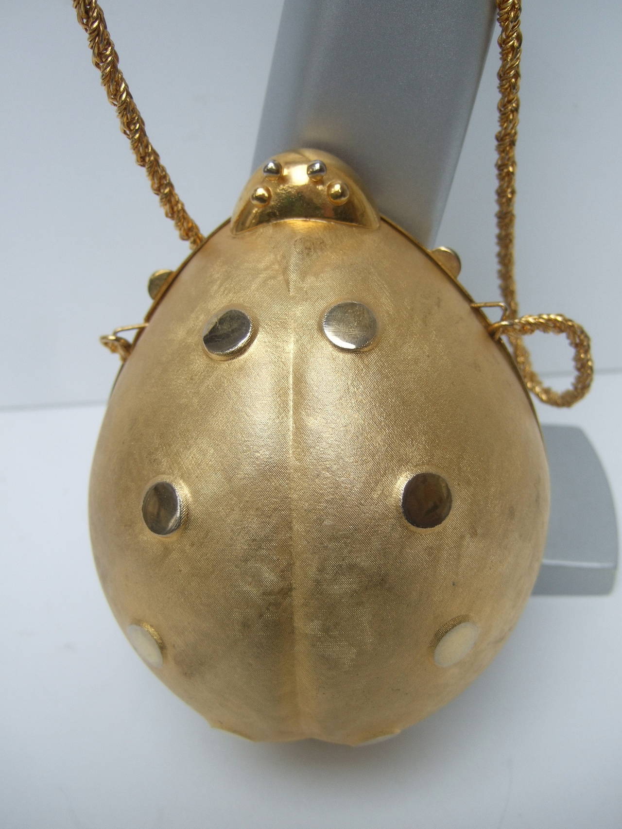 Brown Opulent Gilt Metal Lady Bug Evening Bag Made in Italy c 1970