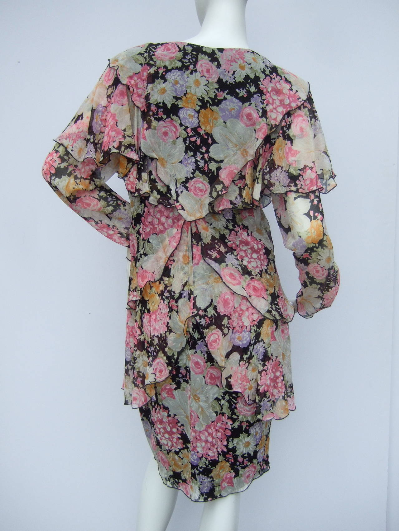 Holly Harp Silk Floral Tiered Chiffon Dress for Saks Fifth Avenue  c 1980s 2