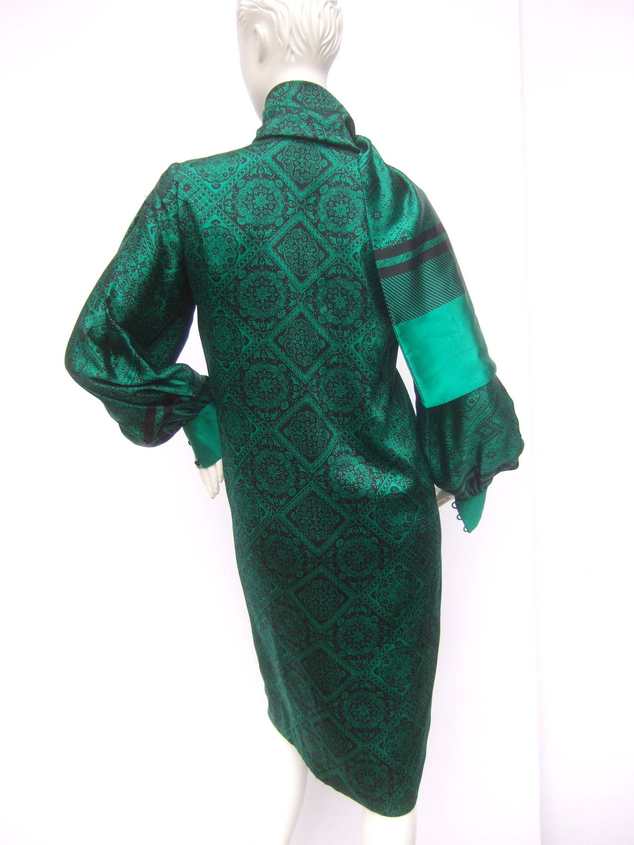Women's Christian Ruperto Emerald Green Silk Charmeuse Dress & Scarf c 1980