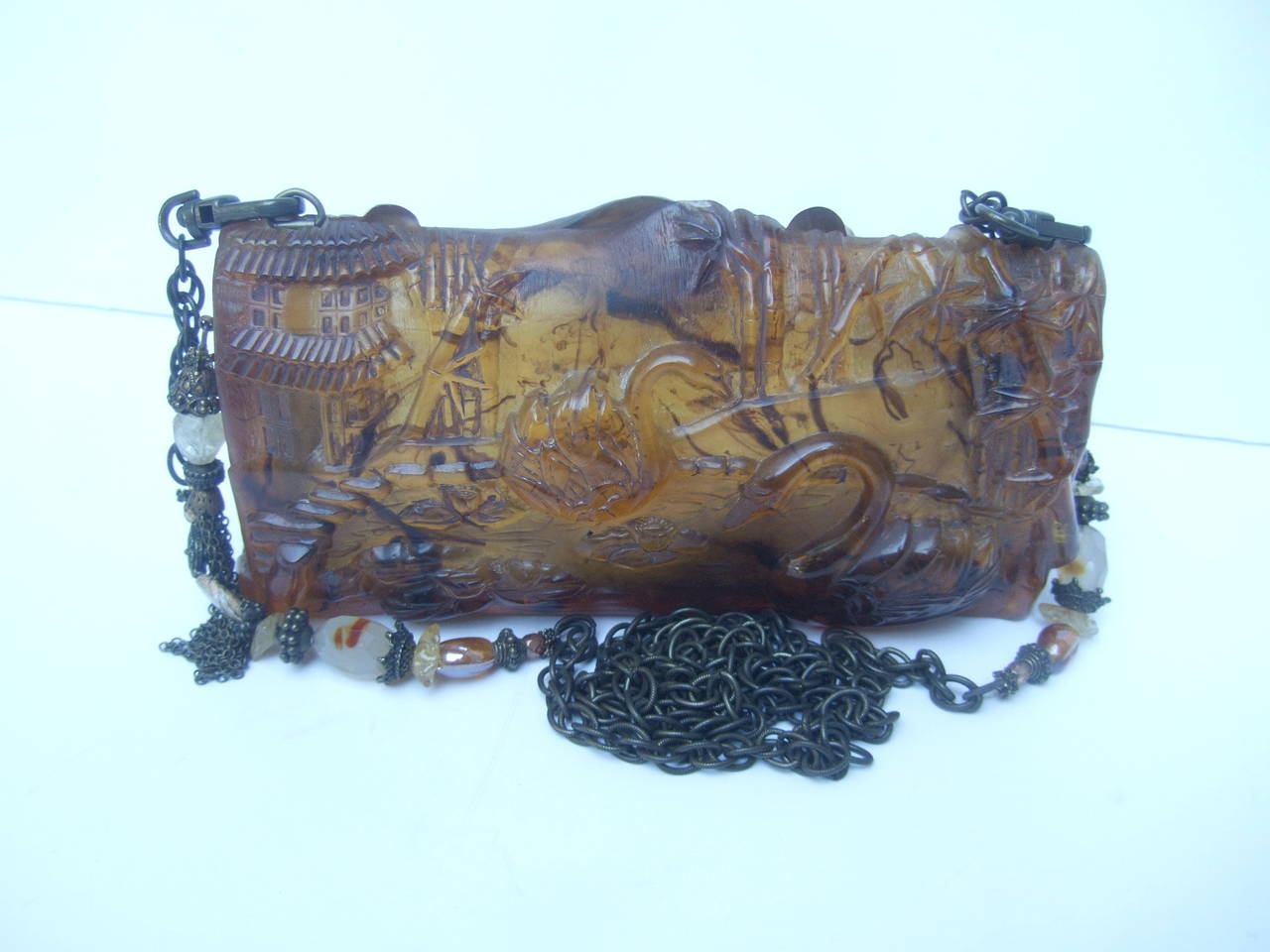 Exotic Amber Resin Swan Evening Bag Designed by Maya In Excellent Condition In University City, MO