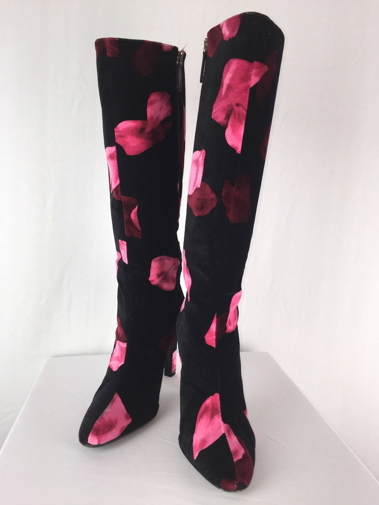 Valentino Rose Petal Velvet Boots at 1stDibs