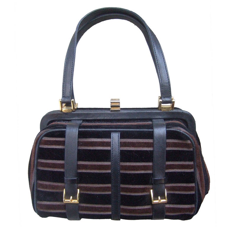 Saks Fifth Avenue Striped Velvet Handbag Made in Italy For Sale at