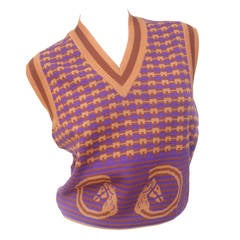 Retro Gucci Italy Equestrian Design Wool Knit Sweater Vest c 1970