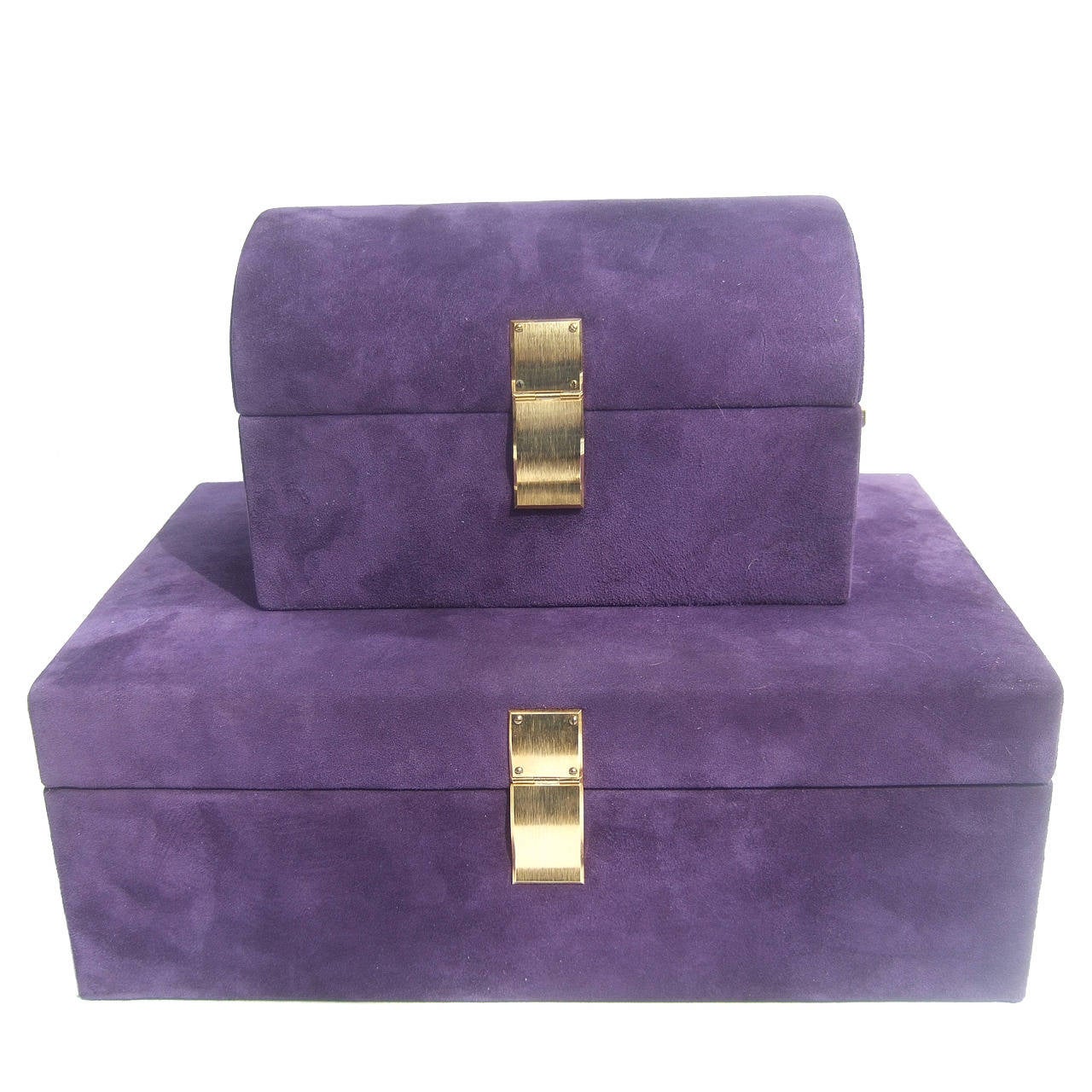 Neiman Marcus Set of Violet Suede Jewelry Boxes Made in Italy at 1stDibs