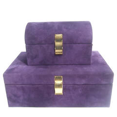 Vintage Neiman Marcus Set of Violet Suede Jewelry Boxes Made in Italy