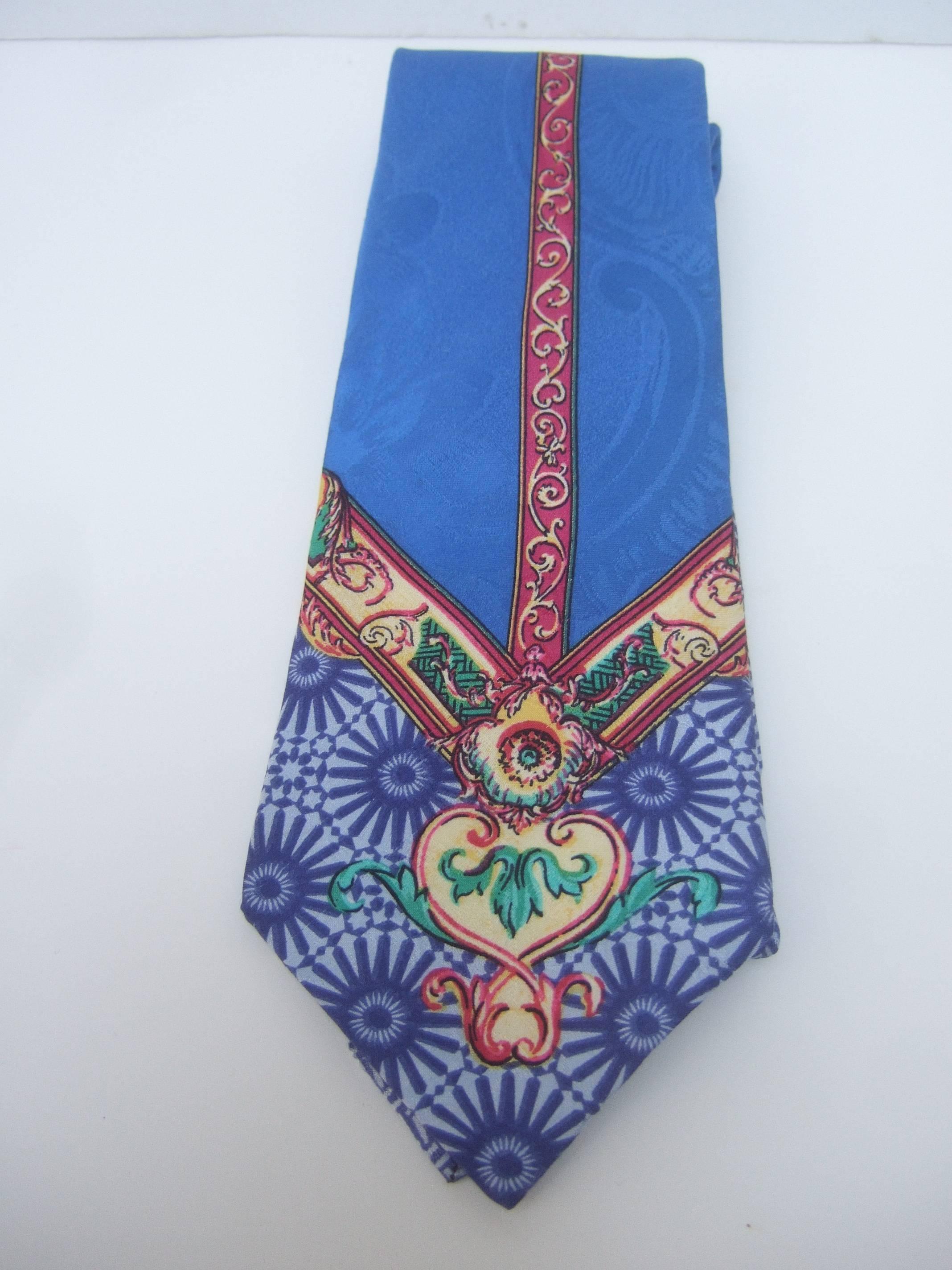 Blue Versace Vibrant Silk Print Necktie Made in Italy