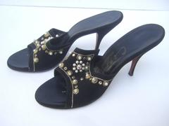 Jeweled Vintage Black Suede Mules Made in Italy ca 1960