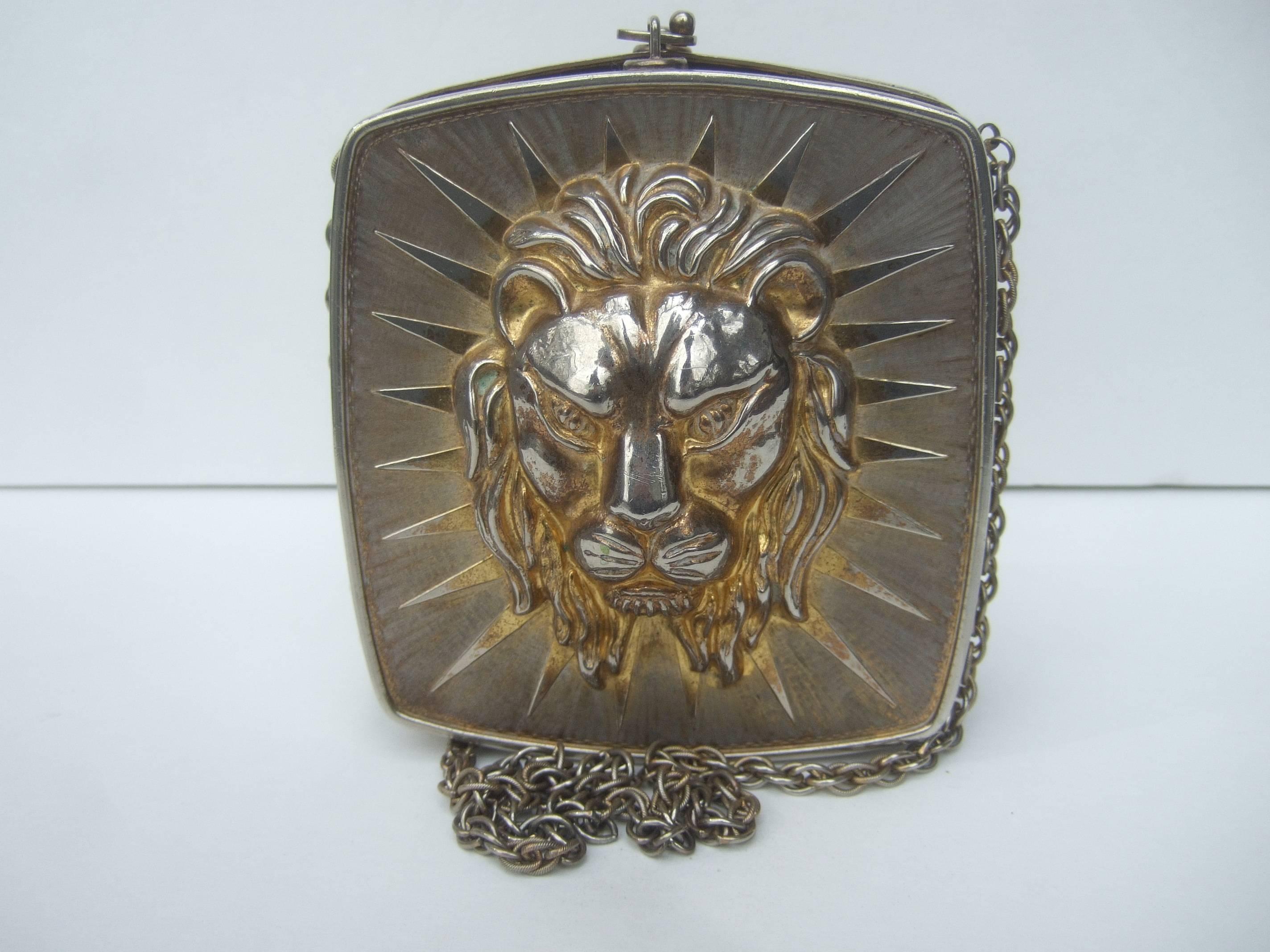 Ornate Metal Lion Emblem Evening Bag Made in Italy c 1970s In Fair Condition In University City, MO