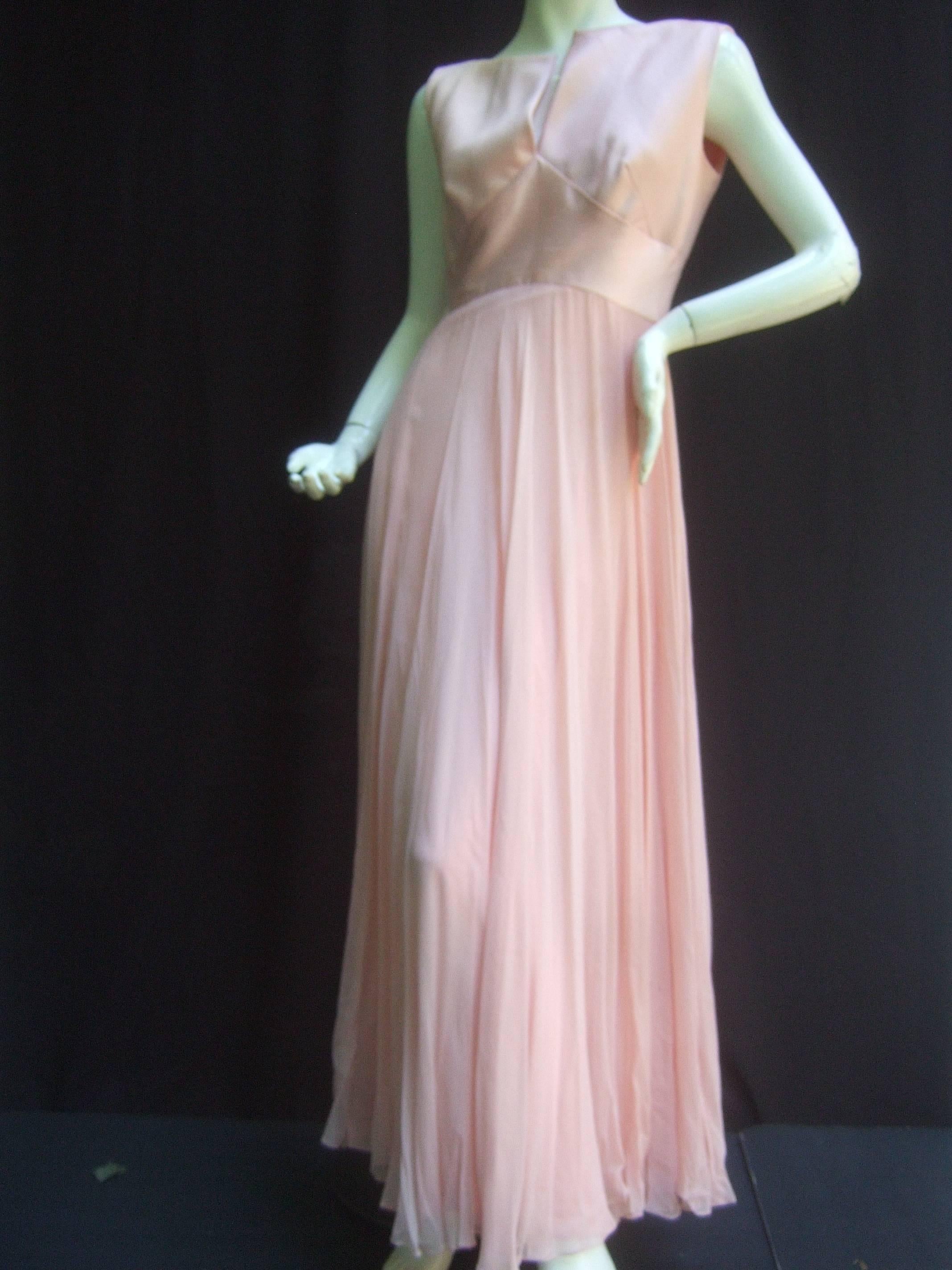 Gray Elegant Pink Shantung Silk Chiffon Jacket Gown Ensemble c 1960