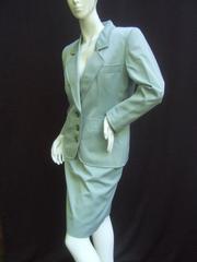Yves Saint Laurent Couture Sage Green Suit. 1980's Power Dressing.