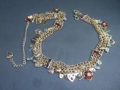 Ornate Gilt Metal Heart Theme Charm Belt c 1980s