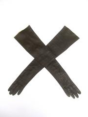 Sleek Ebony Opera Length Kid Skin Leather Gloves c 1970s