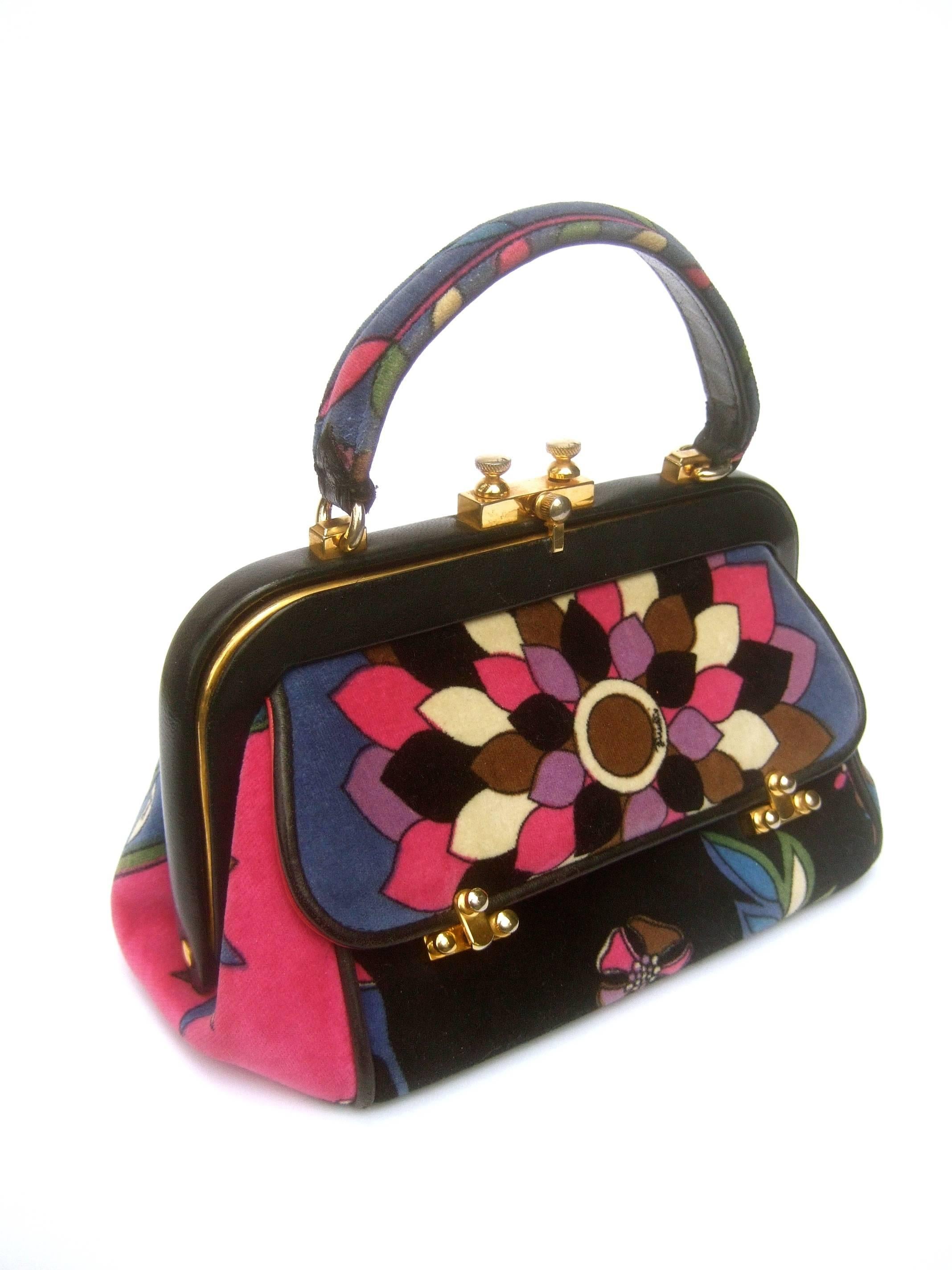Women's Emilio Pucci Rare Velvet Leather Trim Handbag ca 1970