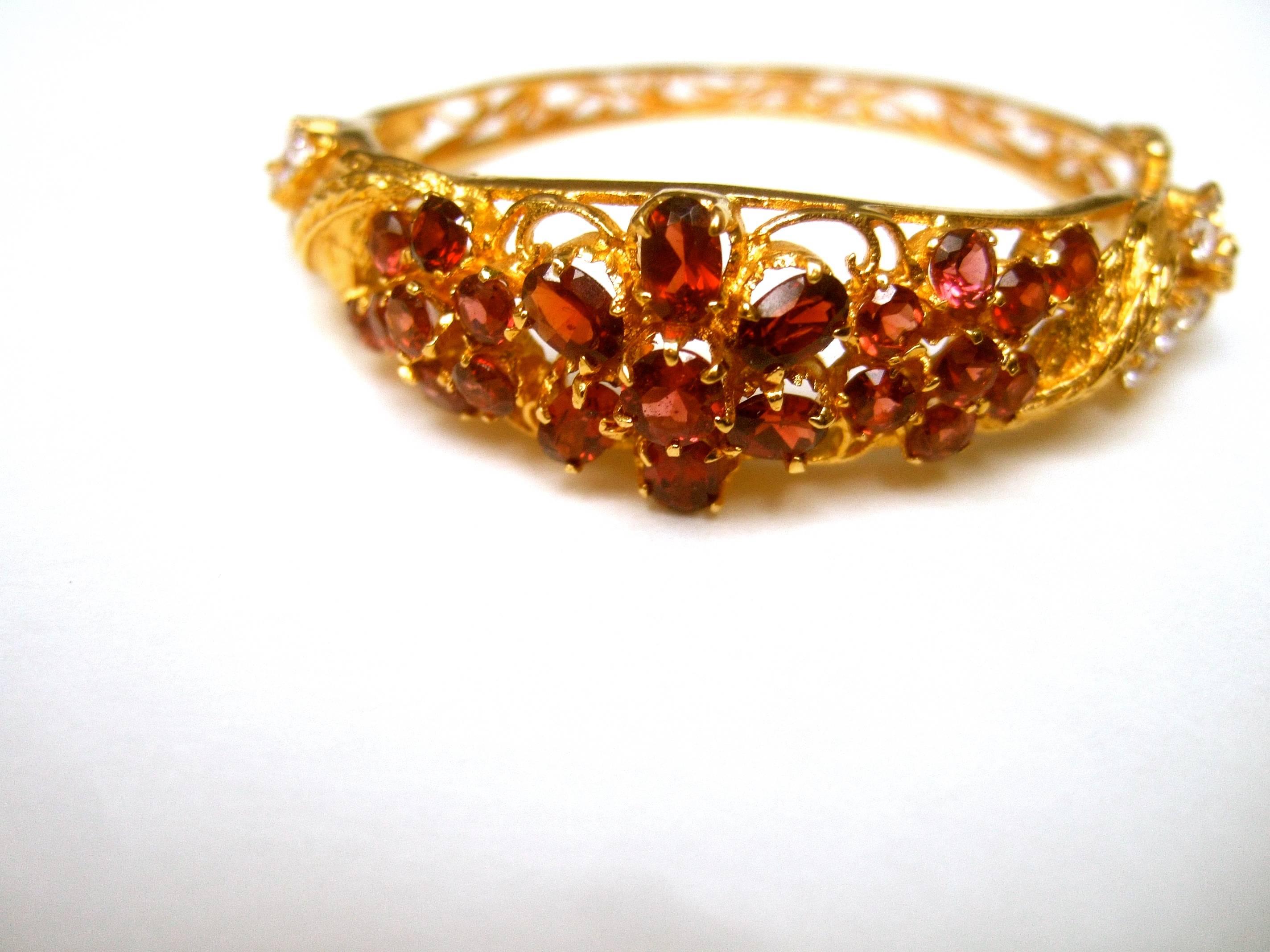 Exquisite Crystal Gilt Metal Hinged Leaf Bracelet  In Excellent Condition For Sale In University City, MO