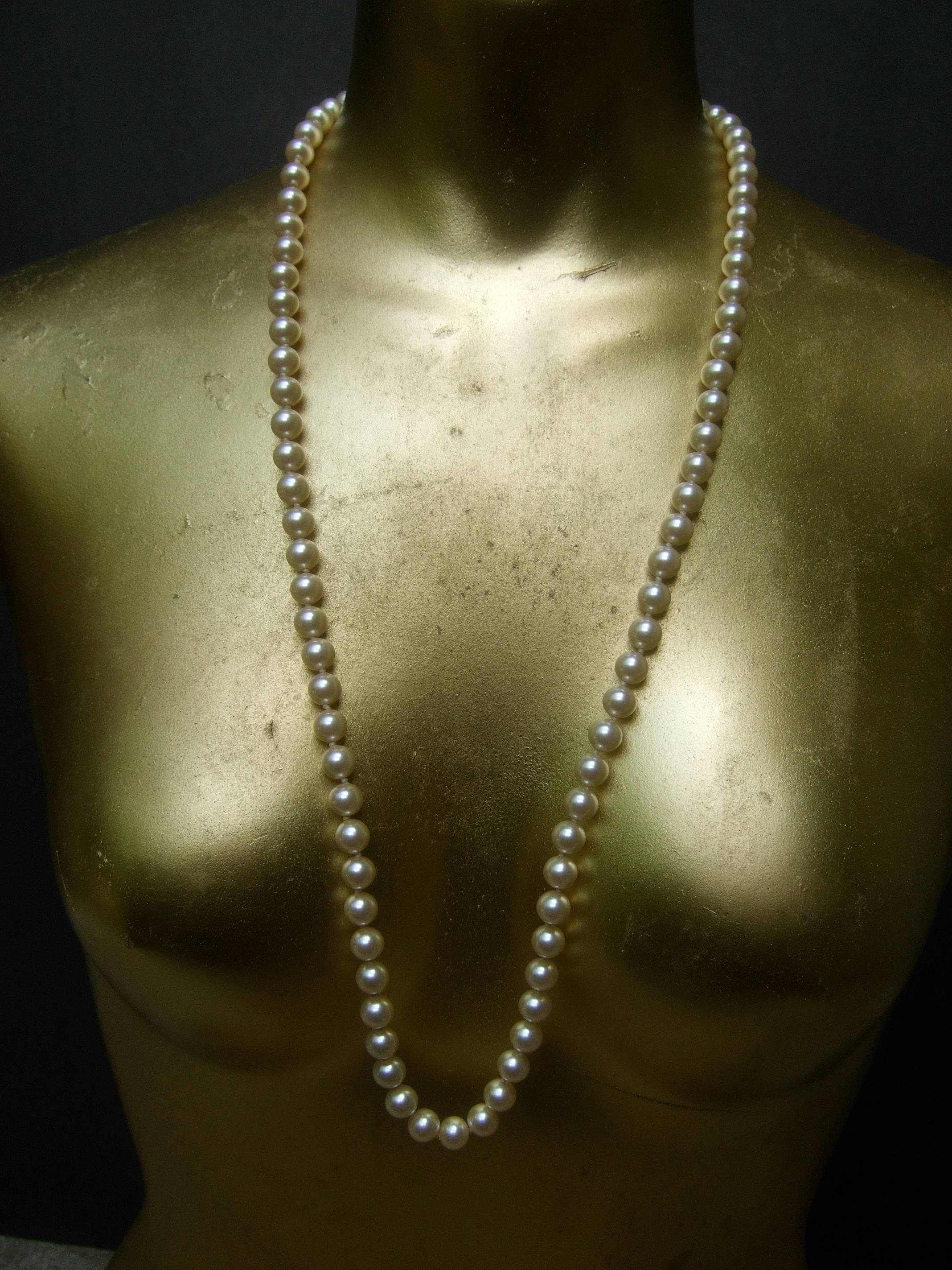 Miriam Haskell Opulent Glass Enamel Long Pearl Necklace ca 1970 In Excellent Condition In University City, MO