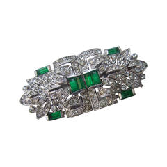 Trifari Art Deco Emerald & Diamante Crystal Clip-Mate Brooch c 1940