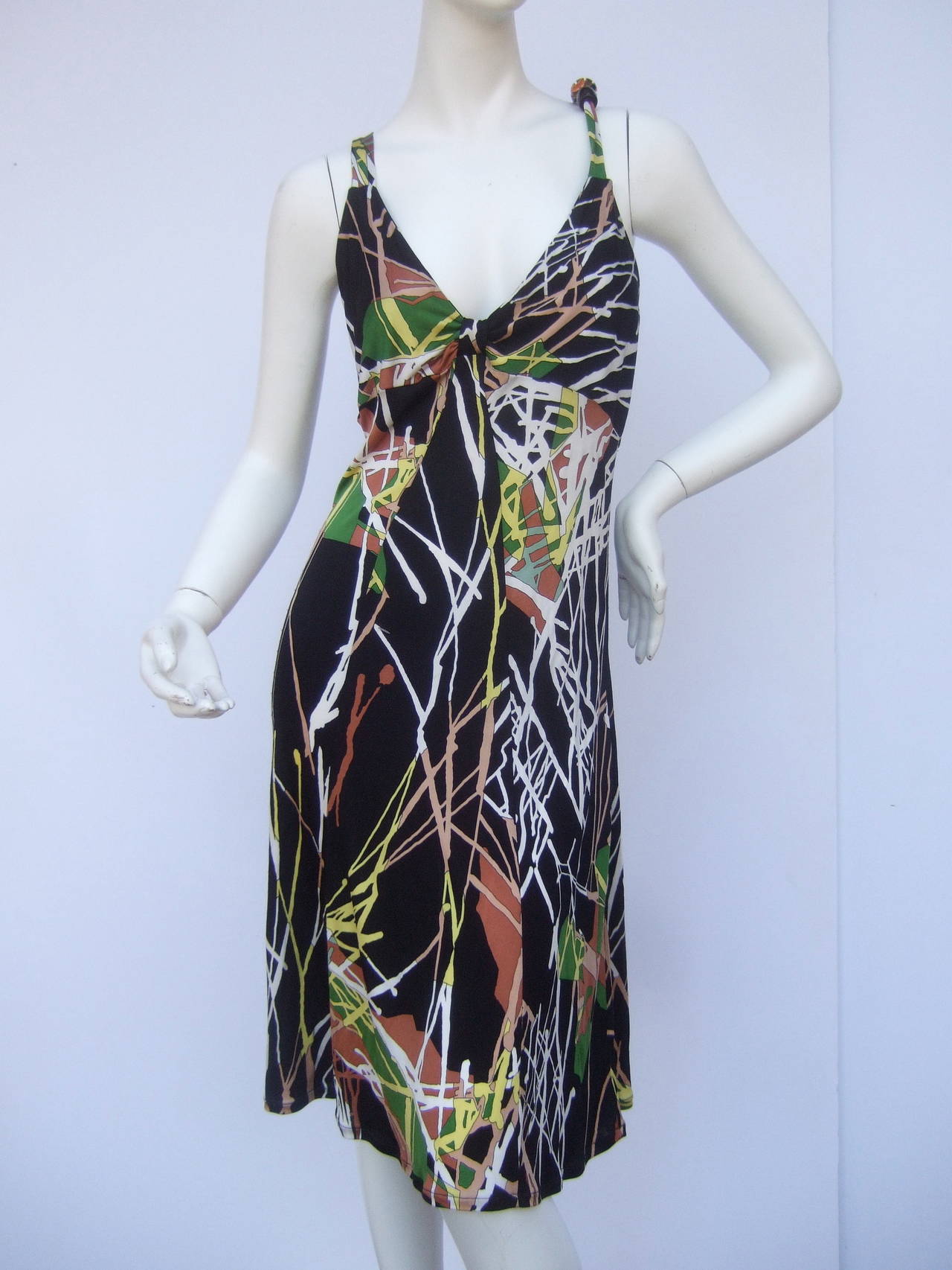 Missoni Abstract graphic print viscose slip dress US Size 12
The Italian dress is designed with collage of bold graphics 
The graphics illuminate against the stark black background 

The shoulder straps are accented with a few black & amber