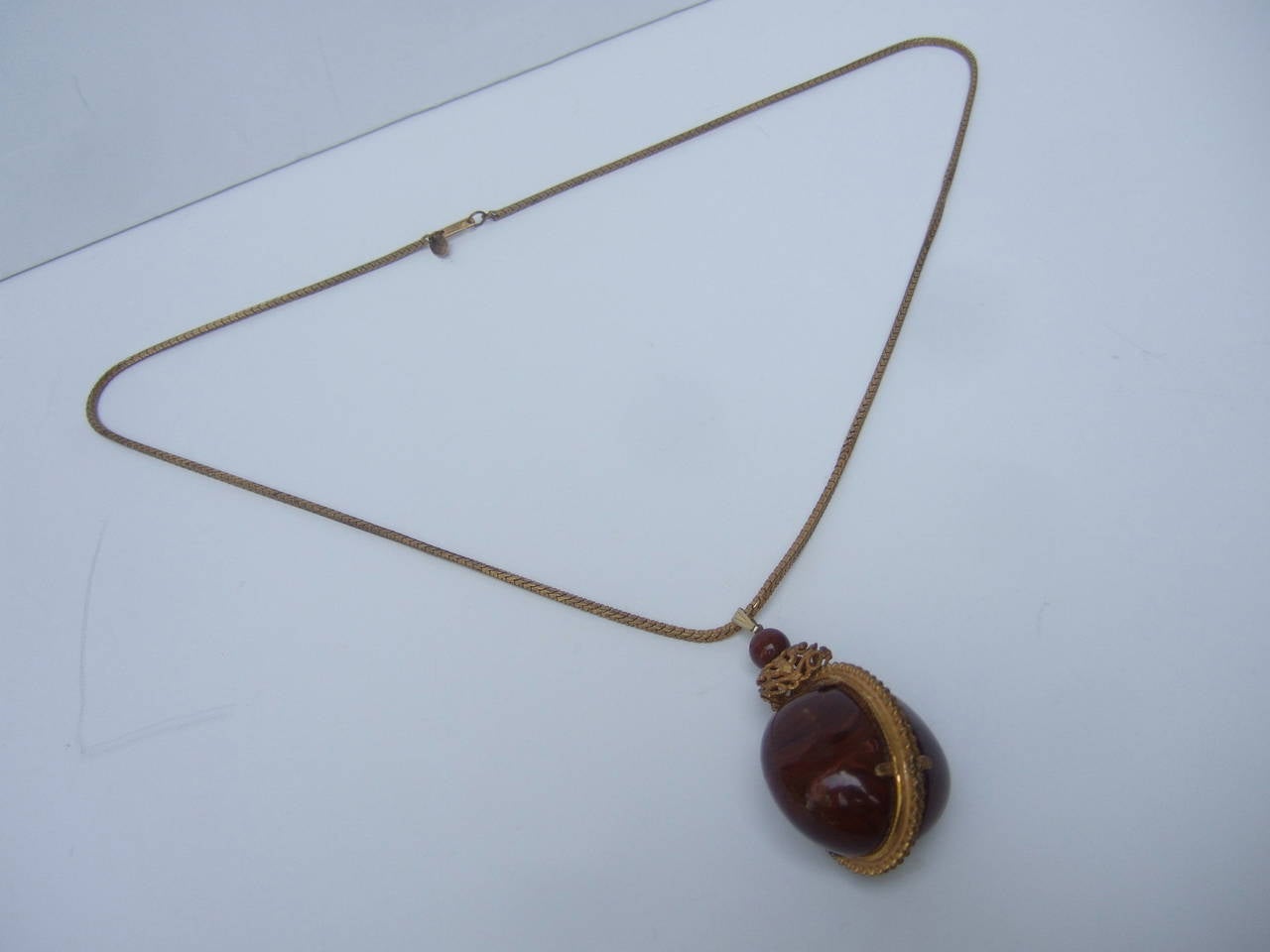 Miriam Haskell Brown Lucite Egg Pendant Necklace c 1970 5
