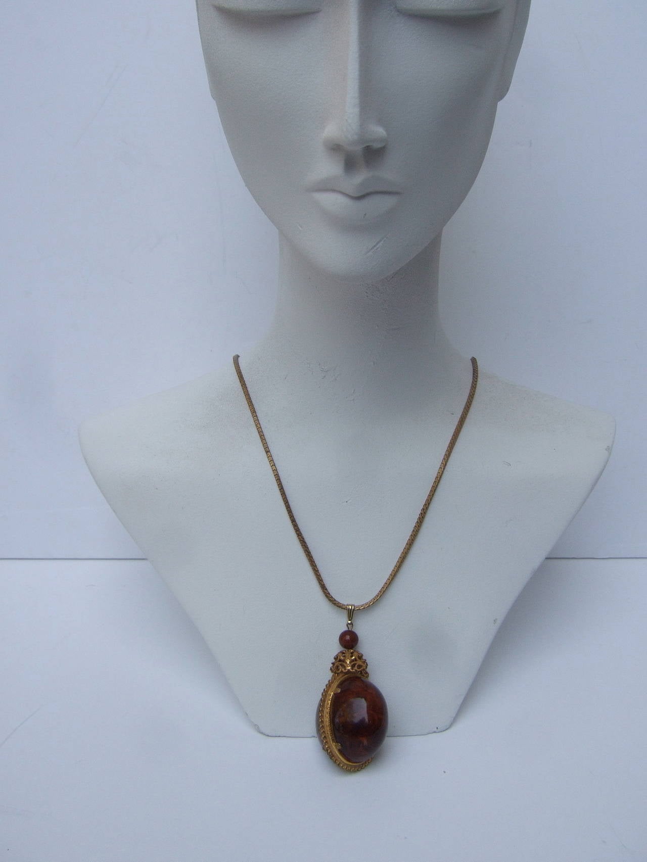 Women's Miriam Haskell Brown Lucite Egg Pendant Necklace c 1970