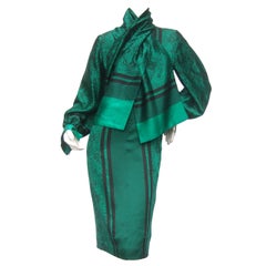 Christian Ruperto Emerald Green Silk Charmeuse Dress & Scarf c 1980