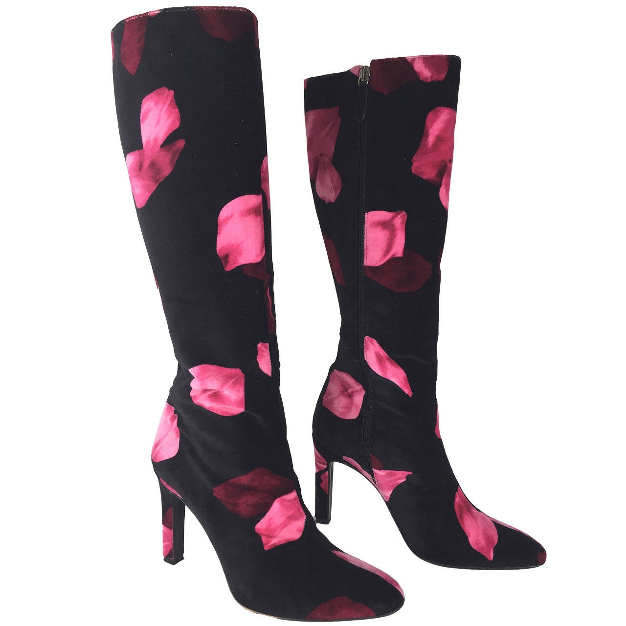 Valentino Rose Petal Velvet Boots at 1stDibs